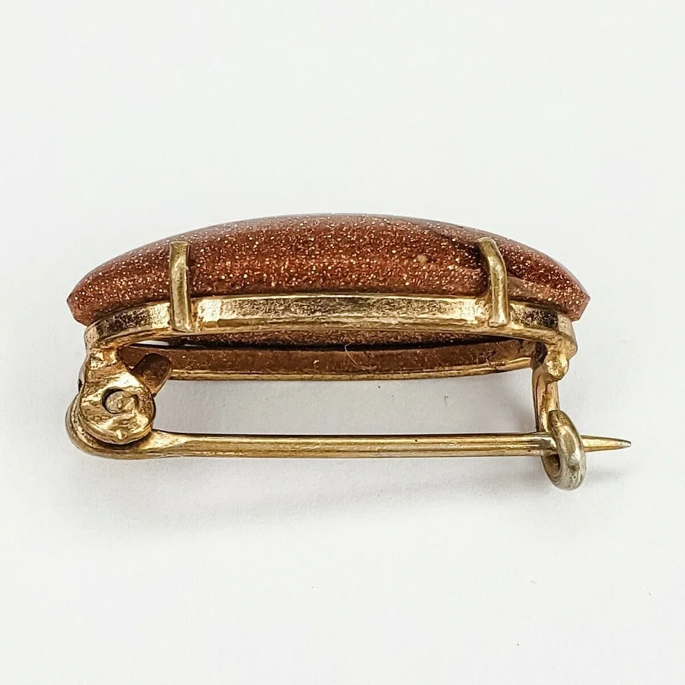 Vintage Goldstone Brooch Pin Small Gold Tone Simple Design